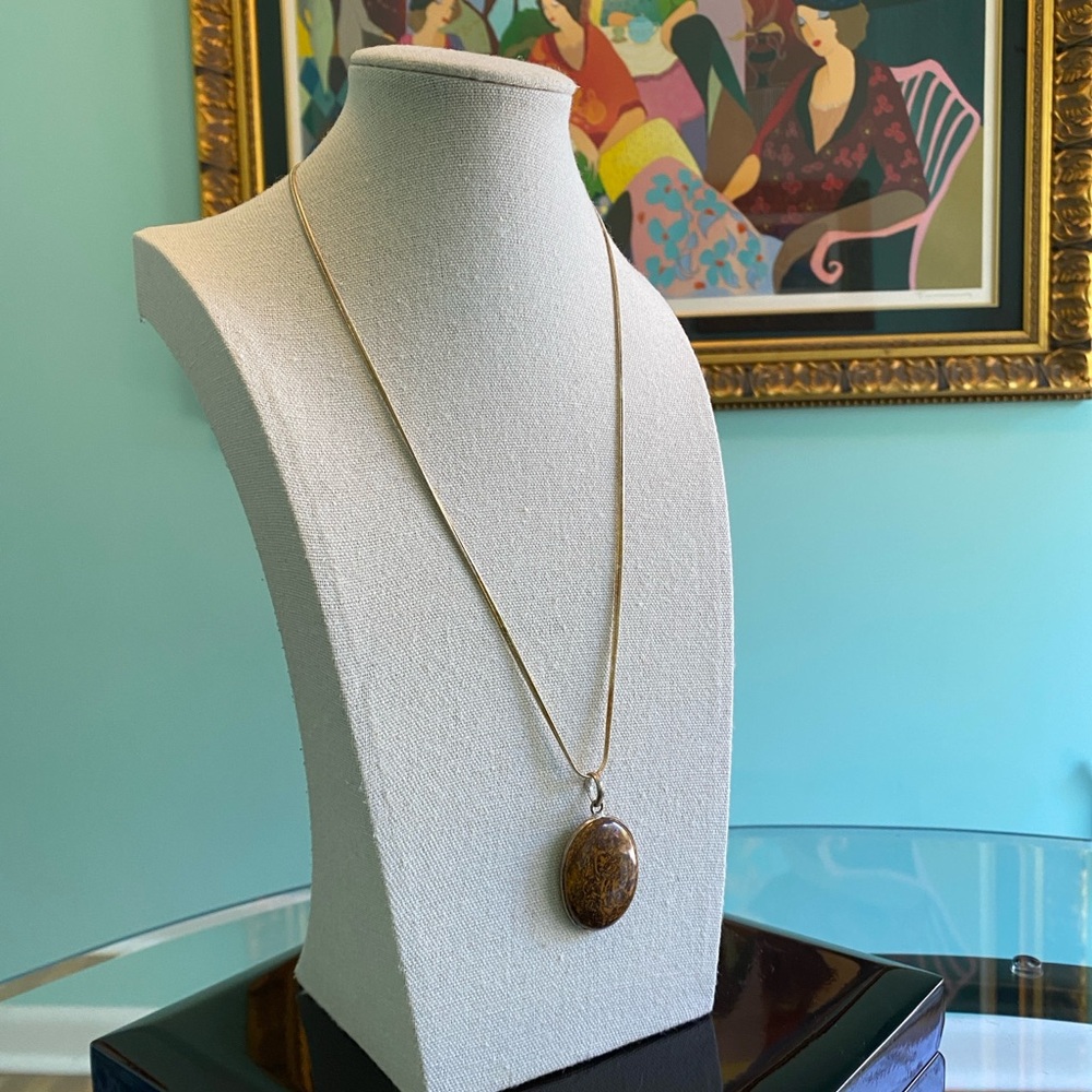 Vintage Mariam Jasper Sterling Pendant and Sterling Silver Chain Necklace